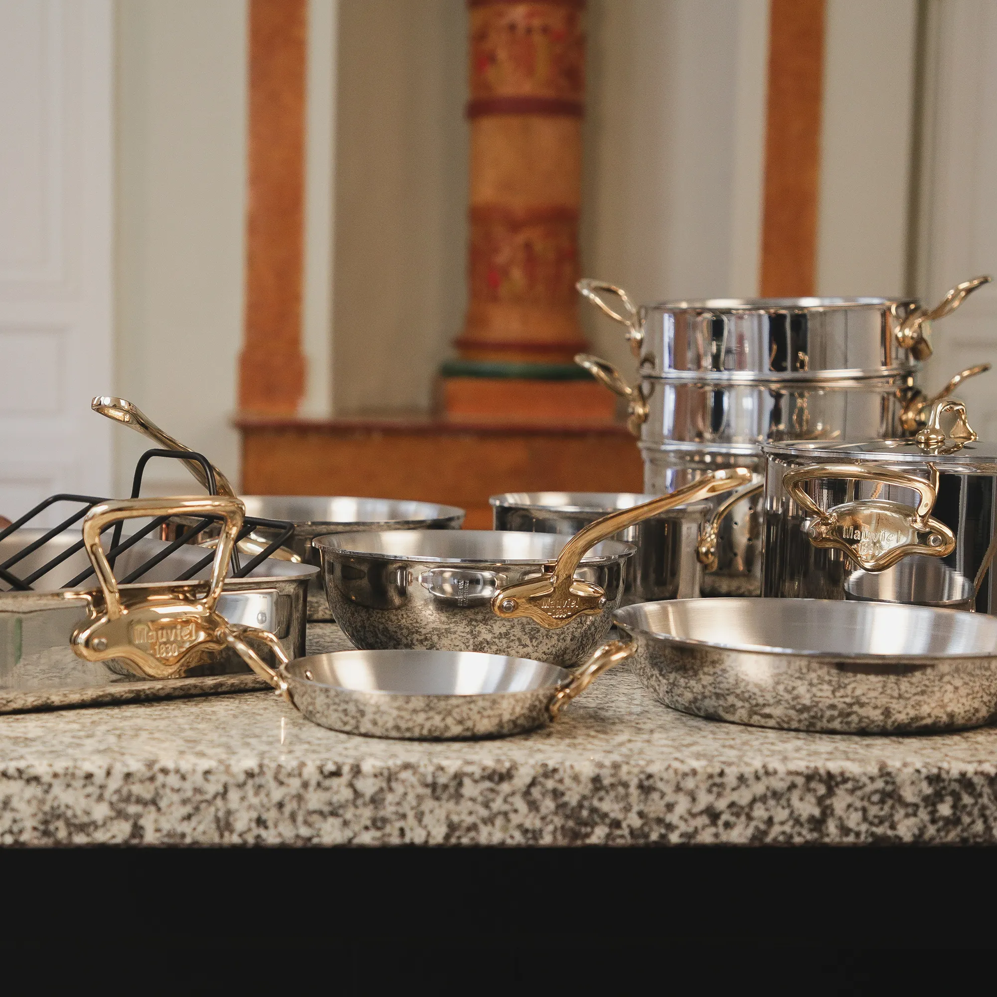 Mauviel M'COOK B 5-Ply 10-Piece Cookware Set With Brass Handles