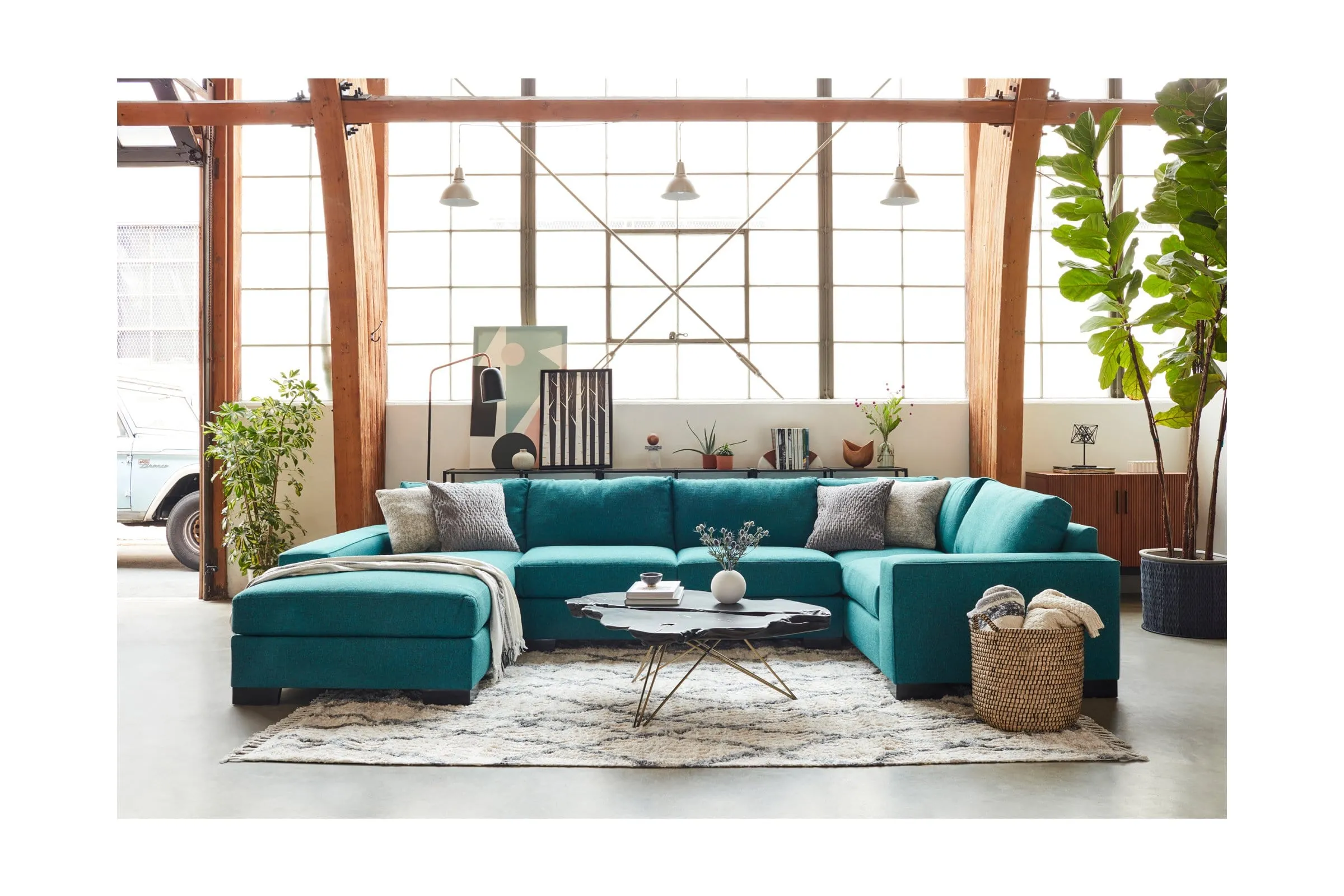 Melrose 3pc Sleeper Sectional :: Leg Finish: Natural / Configuration: RAF - Chaise on the Right / Sleeper Option: Memory Foam Mattress