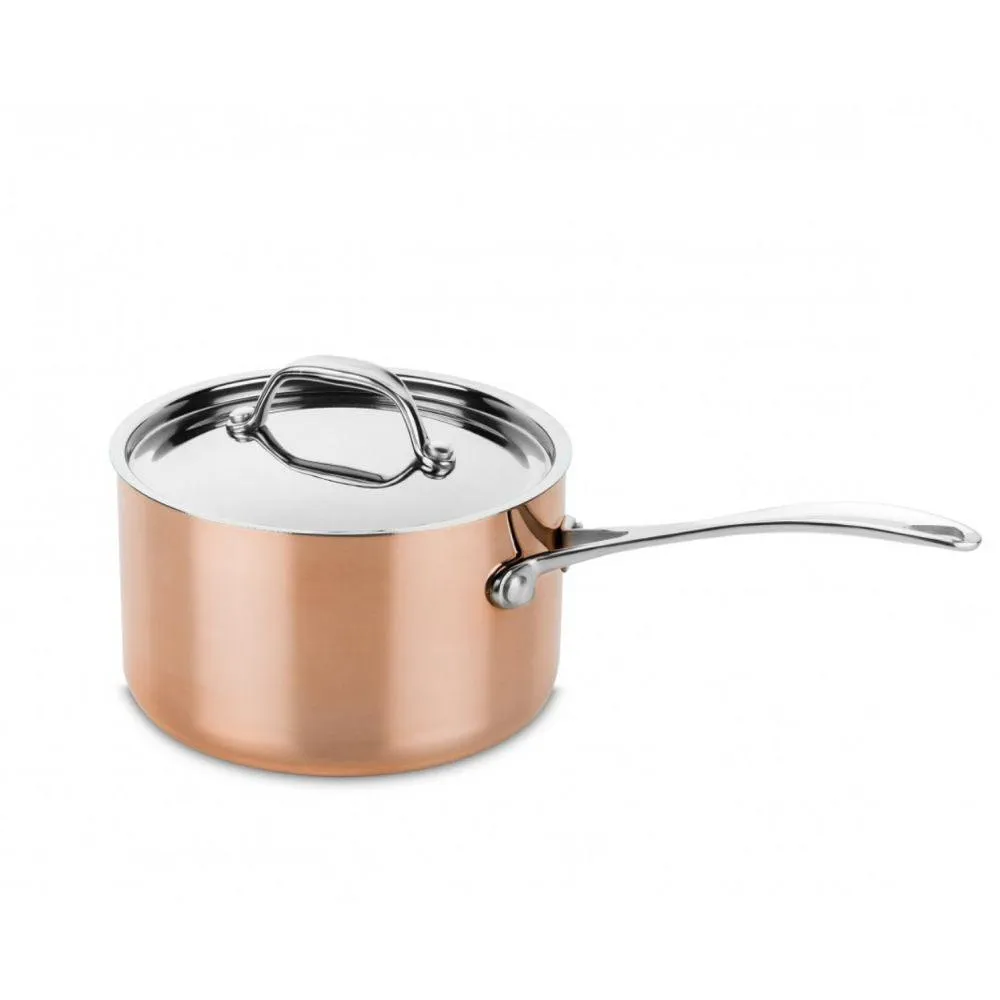 Mepra Toscana Copper casserole one handle with lid diam. 16 cm.