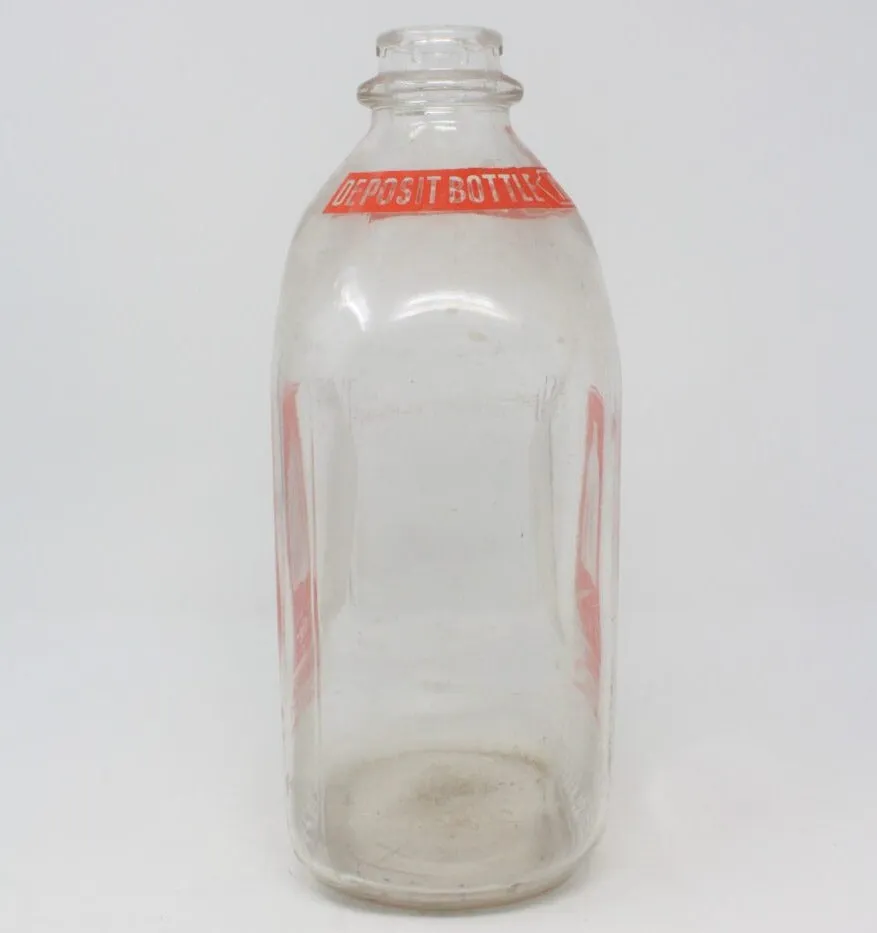 Milk Bottle, Miller Dairy, Orange Pyro ACL, Half Gallon, Indiana, Vintage