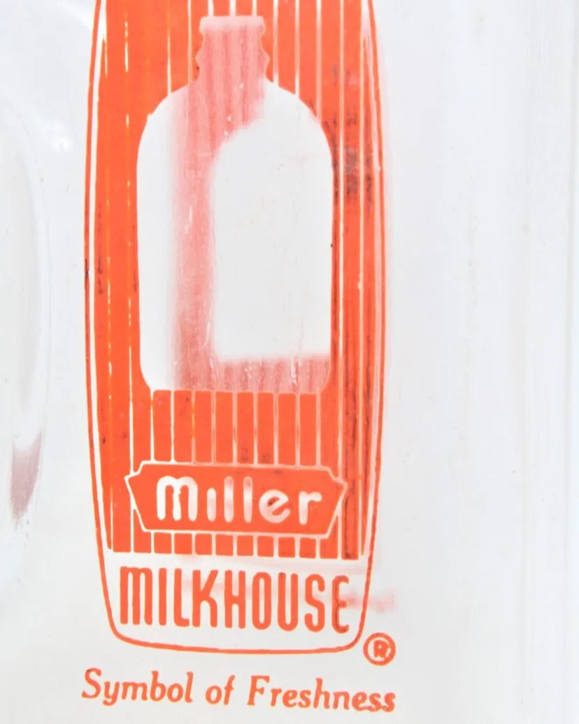 Milk Bottle, Miller Dairy, Orange Pyro ACL, Half Gallon, Indiana, Vintage