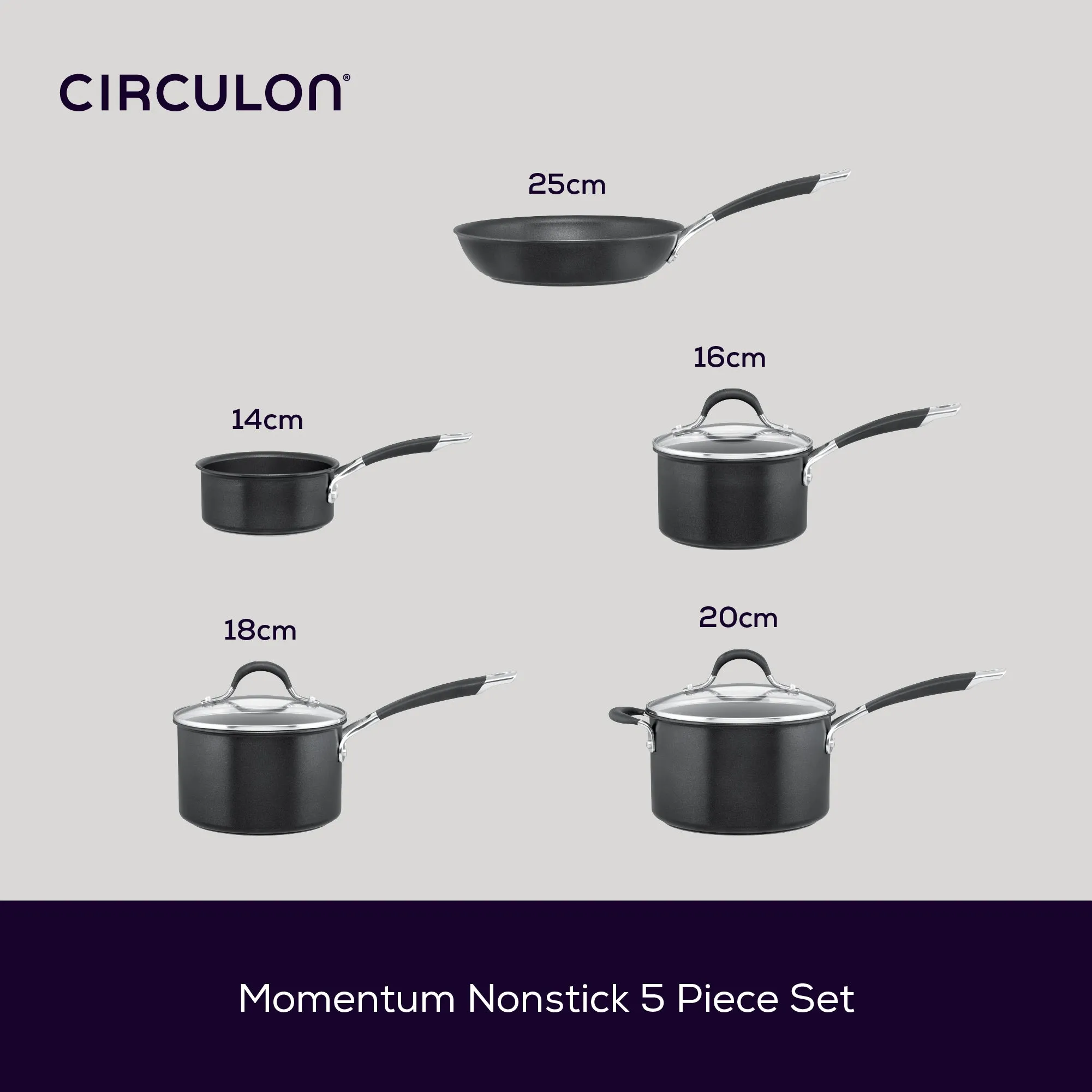 Momentum Non-Stick Induction Saucepan, Skillet & Milk Pan Family Set - 5 Pieces