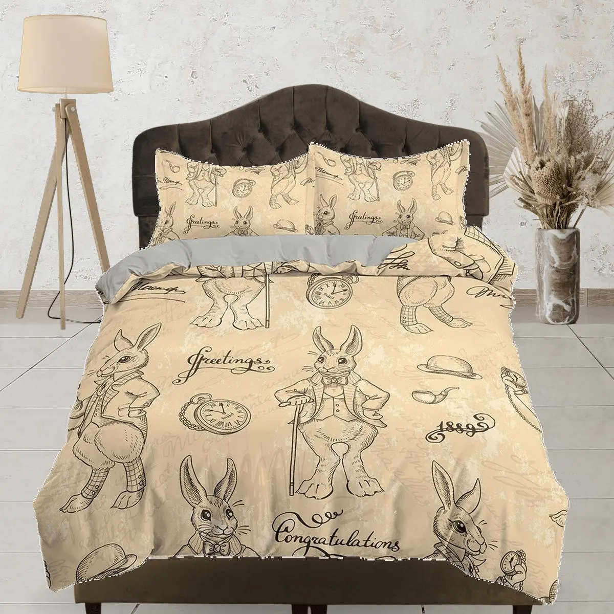 Mr. rabbit in beige toddler bedding, duvet cover for nursery kids, crib bedding with pillowcase, baby zipper bedding, king queen full twin