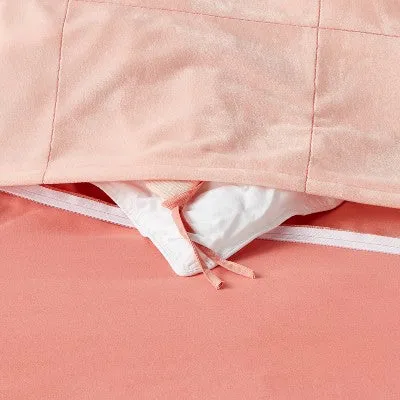 New - Full/Queen Duvet Windowpane Velvet Pink - Pillowfort