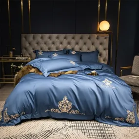 New Luxury Embroidered Blue Duvet Set