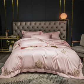 New Luxury Embroidered Pink Duvet Set