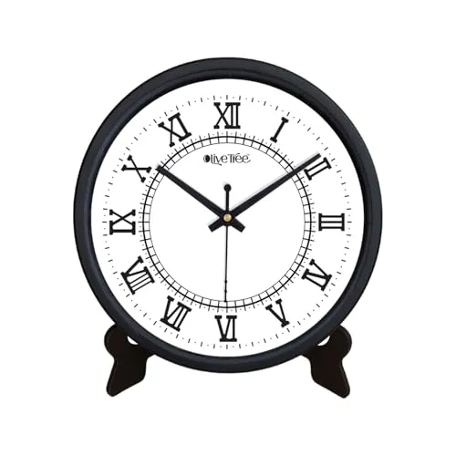 Olive Tree 8-Inch Plastic Analog Wall Clock/Table Clock - Modern Dial Latest Stylish Table Clock (Black Frame, Quartz Movement)-1019