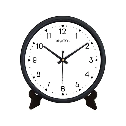 Olive Tree 8-Inch Plastic Analog Wall Clock/Table Clock - Modern Dial Latest Stylish Table Clock (Black Frame, Quartz Movement)-1022