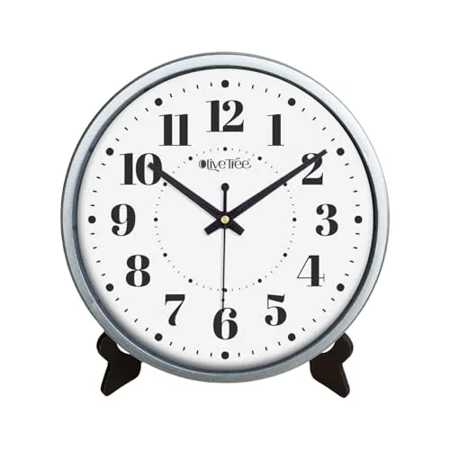 Olive Tree 8-Inch Plastic Analog Wall Clock/Table Clock - Modern Dial Latest Stylish Table Clock (Silver Frame, Quartz Movement)-1041