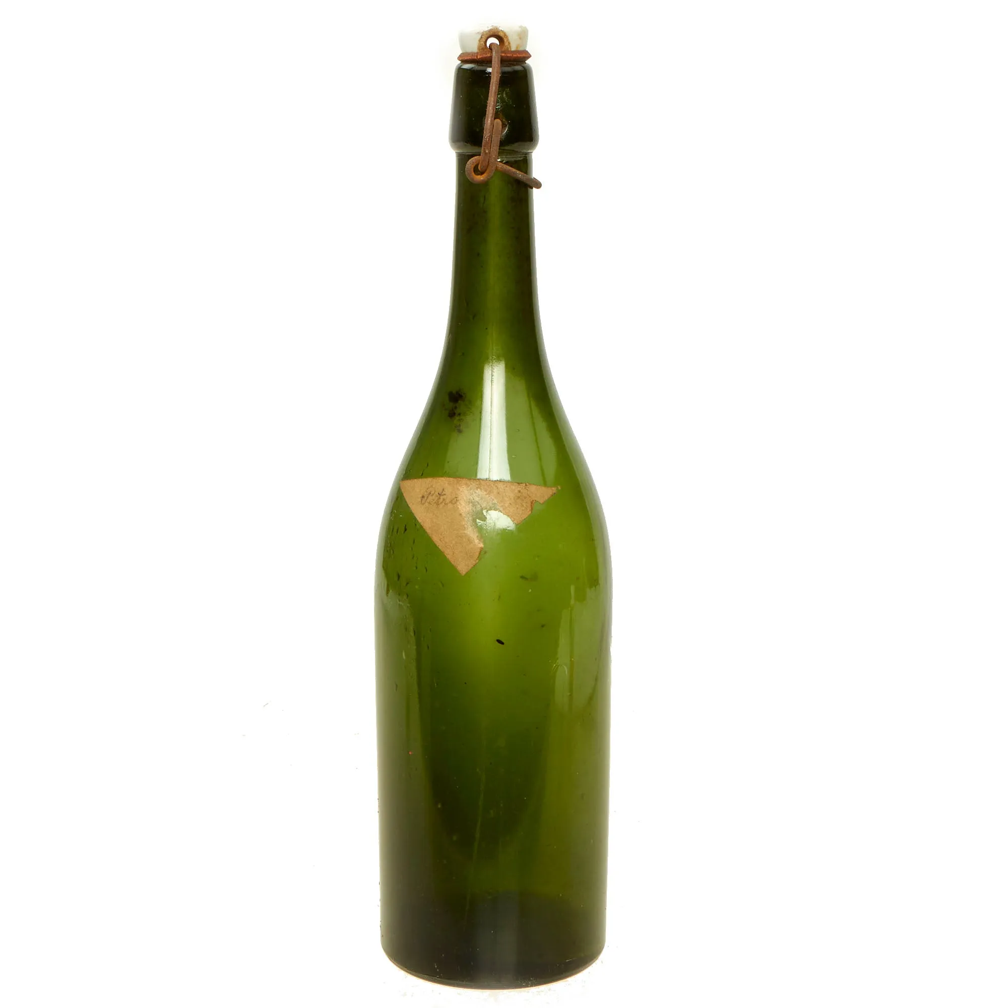 Original German WWII Luftwaffe FL UV Marked Large Green Glass Wine Bottle - dated 1944