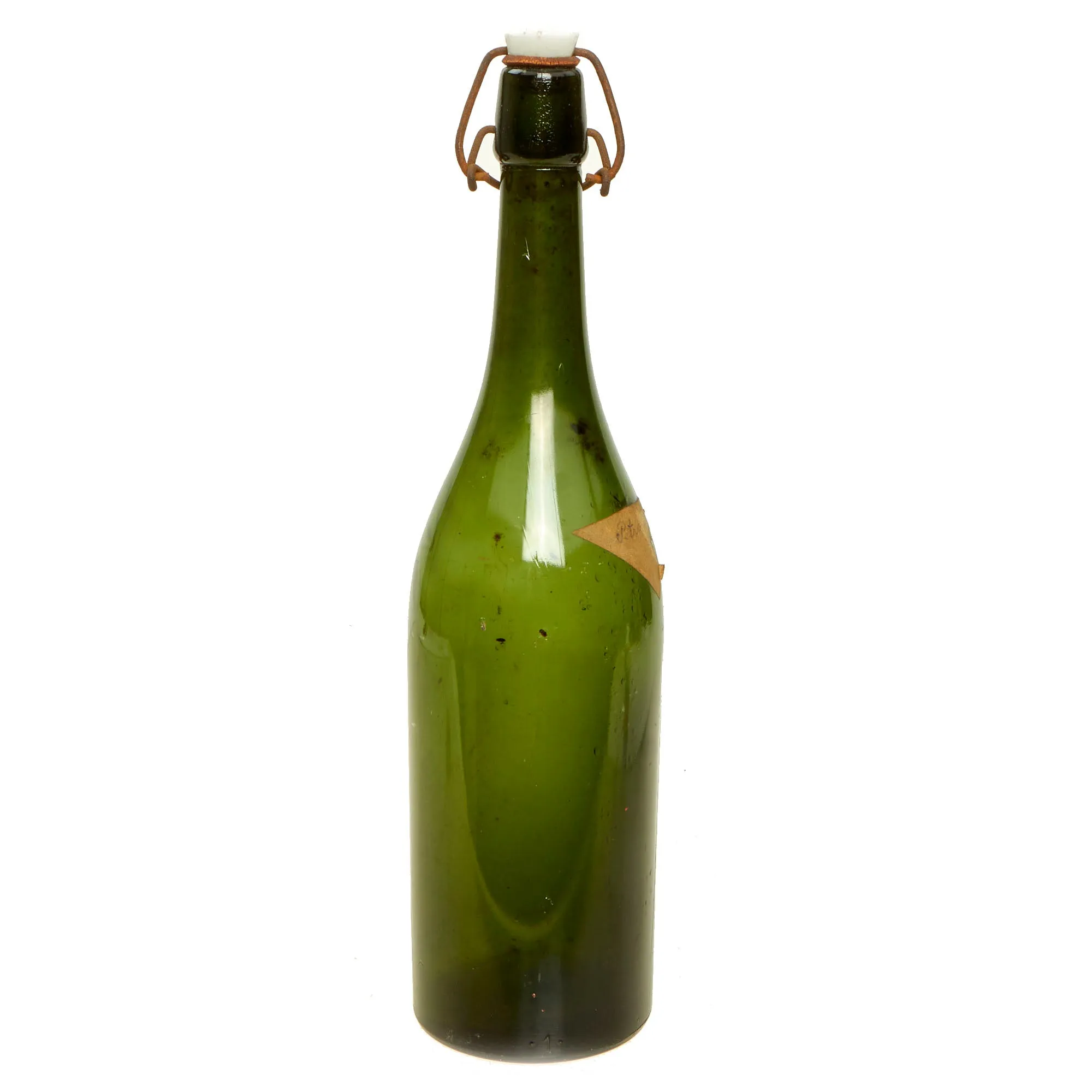 Original German WWII Luftwaffe FL UV Marked Large Green Glass Wine Bottle - dated 1944