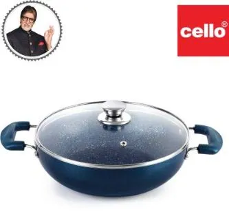 Oxford Non-Stick Induction Base Kadhai with Glass Lid, 3 Litres