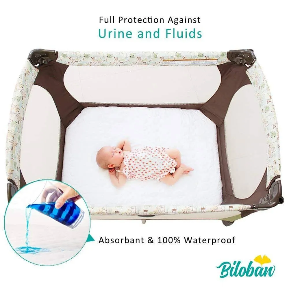 Pack N Play Mattress Pad Cover/ Protector - Ultra Soft Microfiber, Waterproof, White (for Standard Playpen/ Mini Crib)