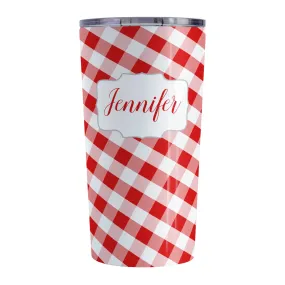 Personalized Red Gingham Tumbler Cup