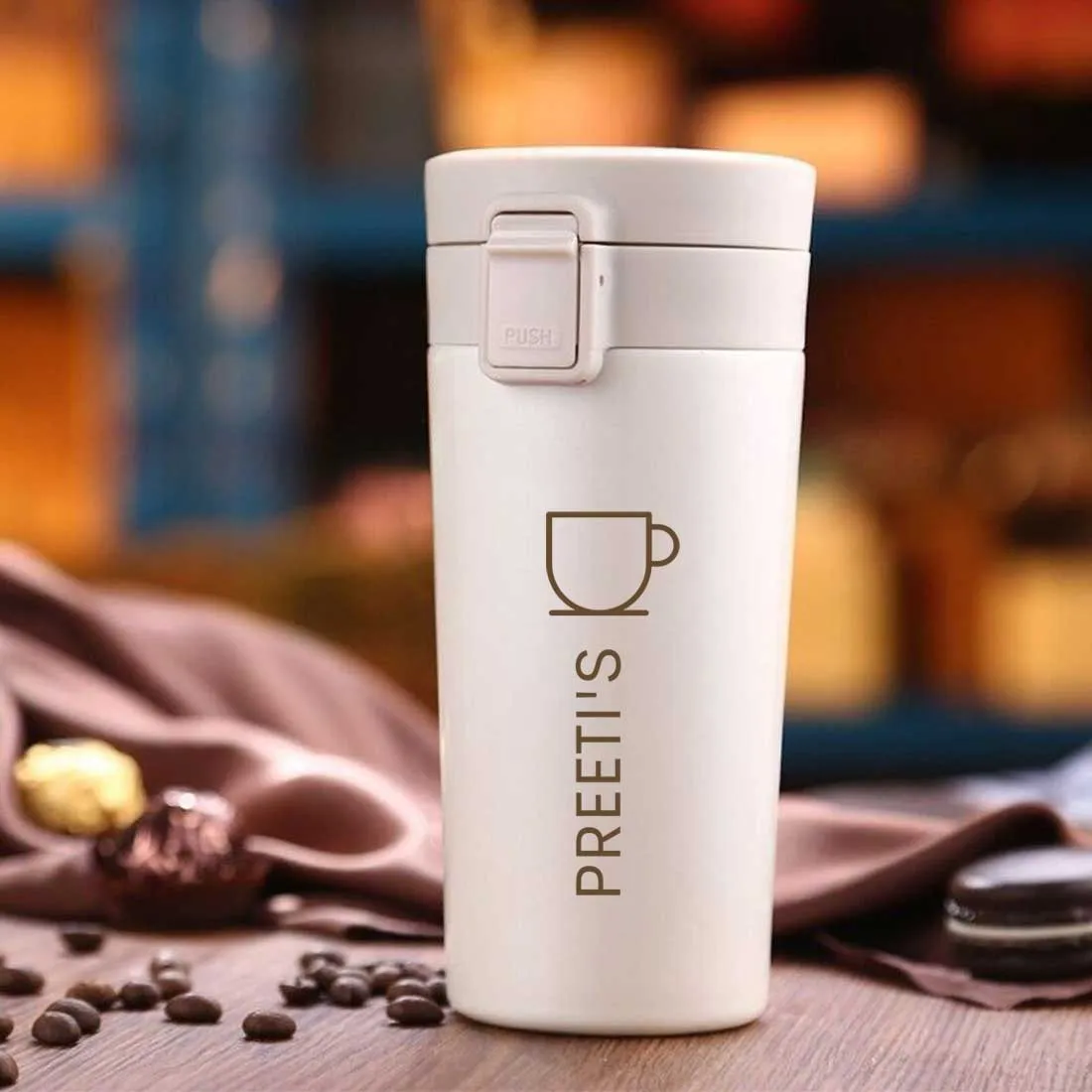 Personalized Travel Coffee Flask Sipper With Name Engraved Stainless Steel Flask  - Tea Cup