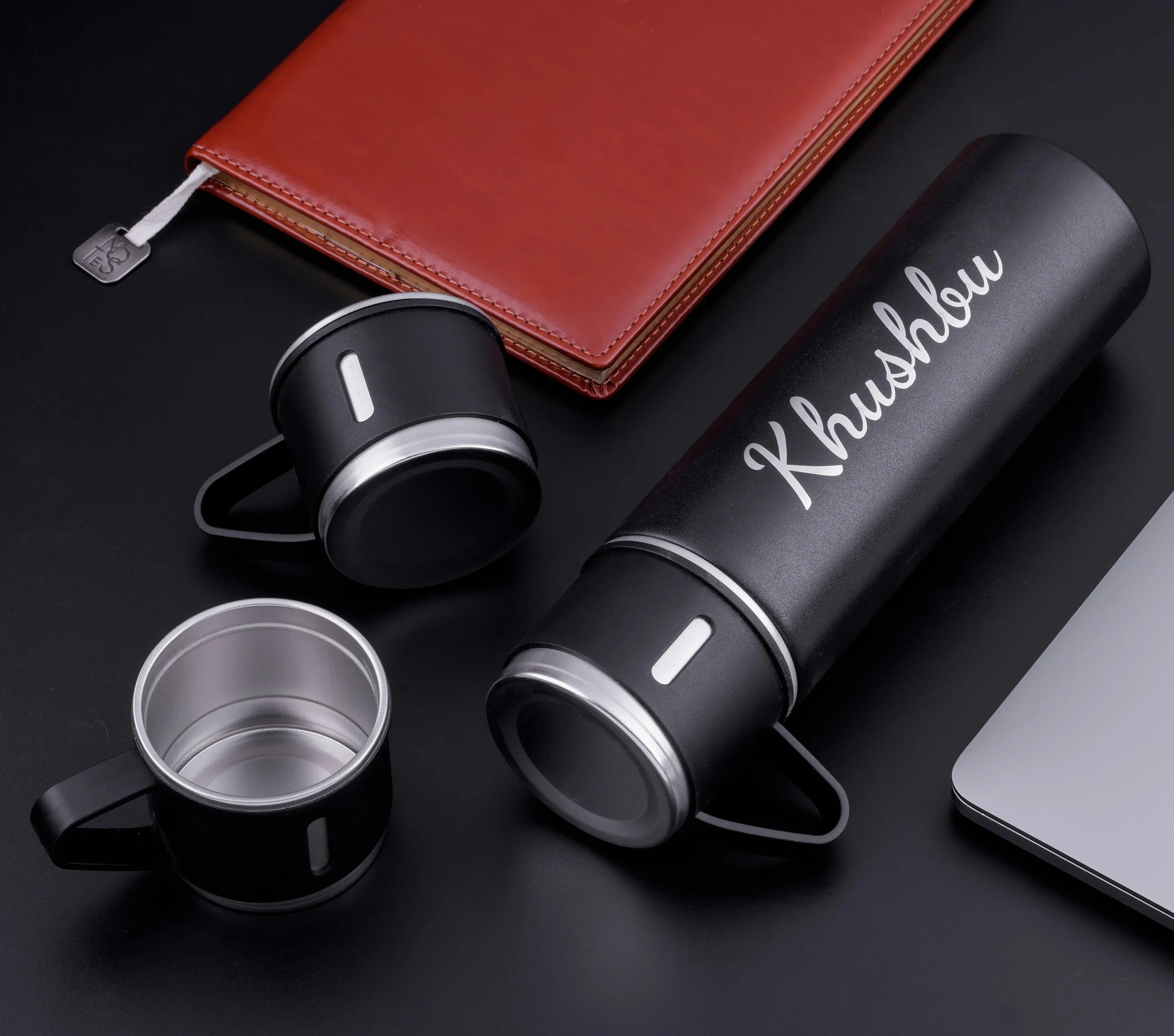 Personalized Vacuum Insulated Flask Gift Set With 3 Cups