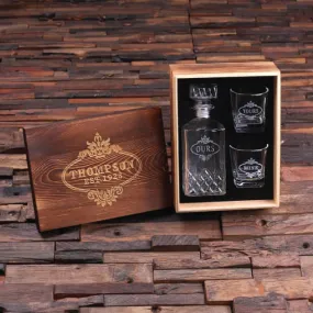 Personalized Whiskey Decanter & Whiskey Glasses W/Keepsake Box