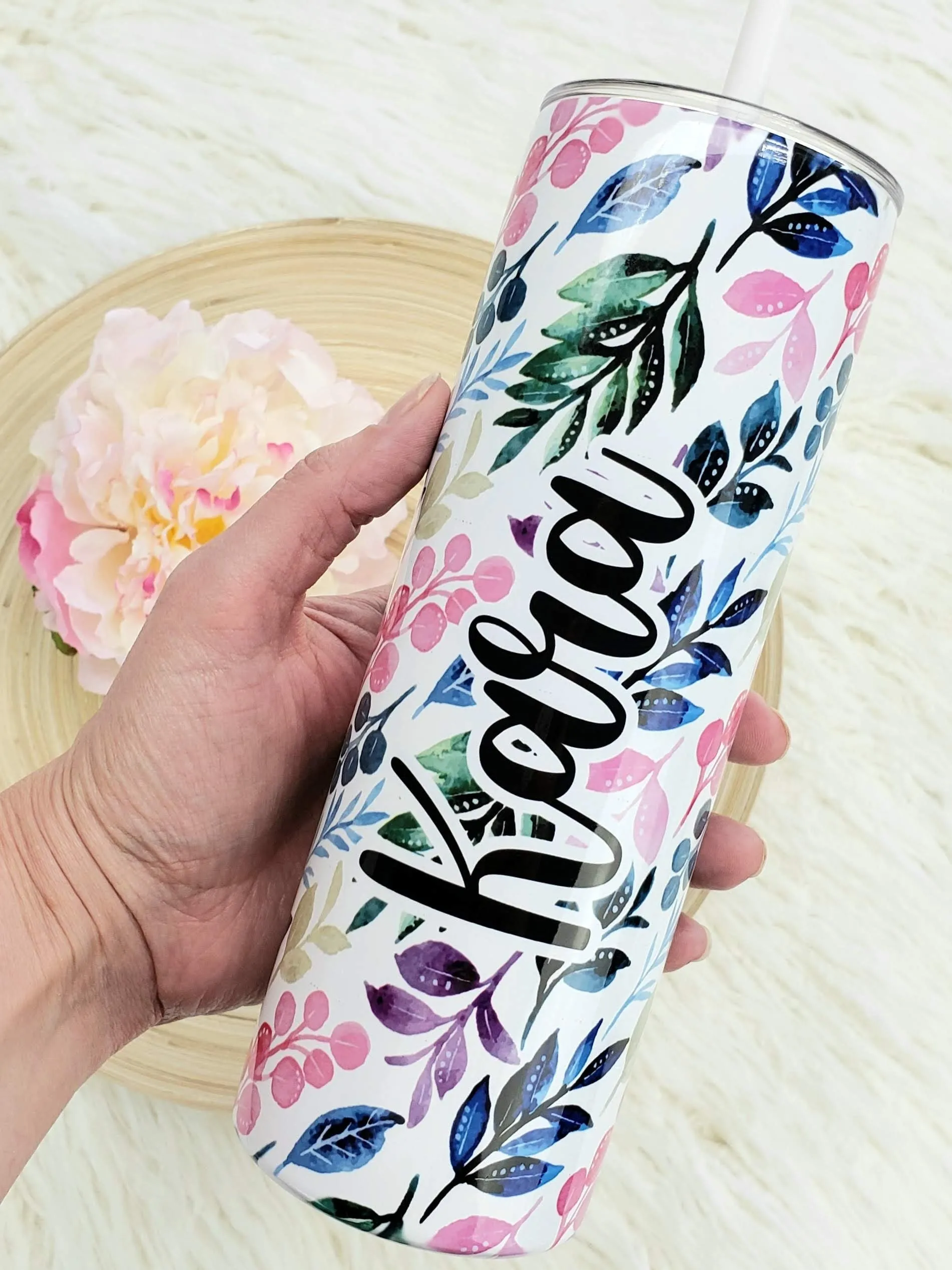 Pretty Watercolor Floral Tumbler with your Name