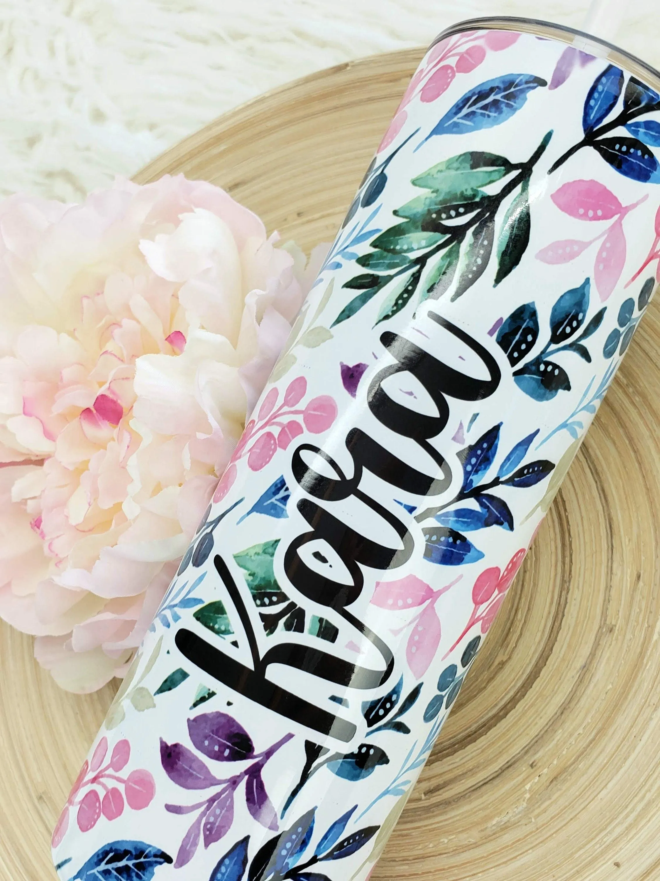 Pretty Watercolor Floral Tumbler with your Name