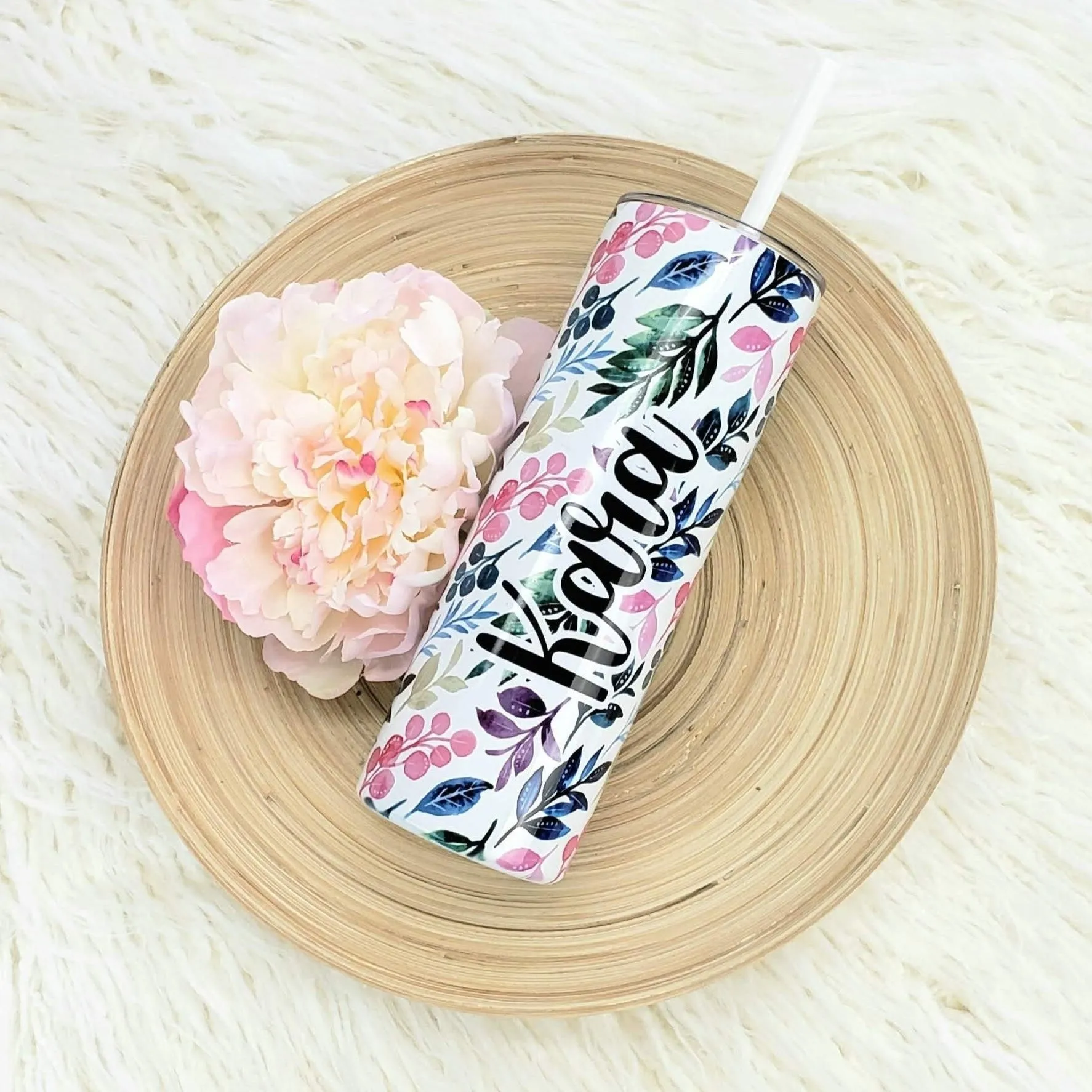 Pretty Watercolor Floral Tumbler with your Name