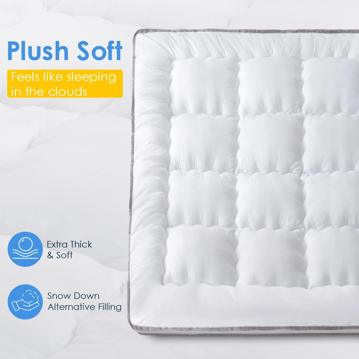 QUEEN ROSE Mattress Topper Queen, Extra Thick Pillow-Top Mattress Pad Bed Covers, Plush Soft Support, 3D Snow Down Alternative, Cooling Cloud-Like Sleep, Back Pain Relief White