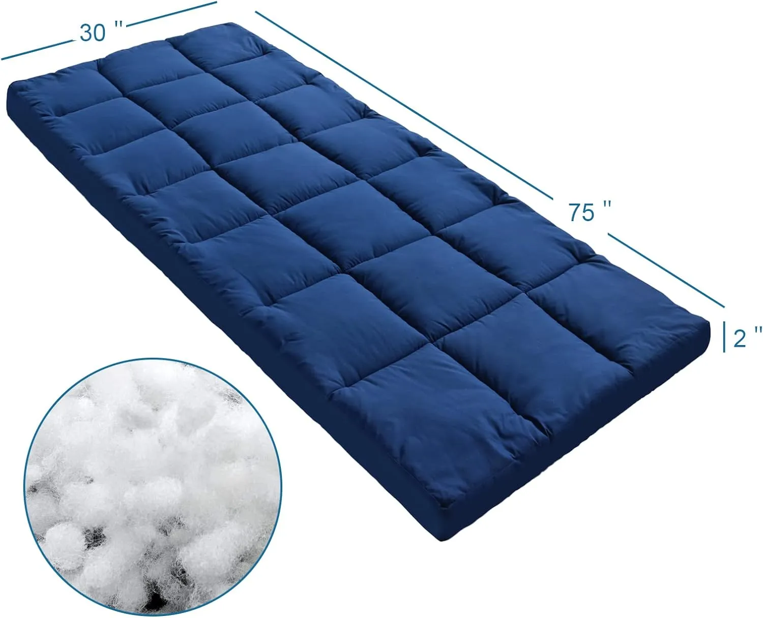 Quilted Cot Mattress Topper - 75" x 30", 2 Pack, Soft and Thicker Cot Pad Only, for Camping Cot/Rv Bunk/Narrow Twin Beds, Navy