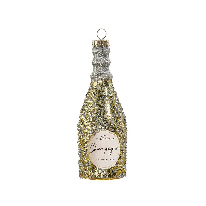 RAZ Glittered Champagne Bottle Ornament Gold 13cm