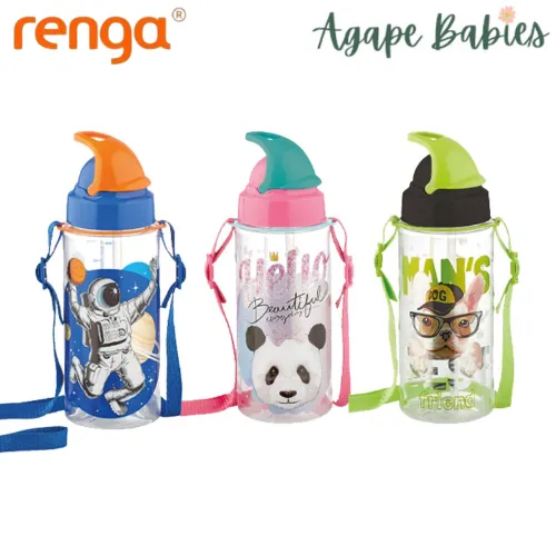 Renga Sonic Tritan Water Bottle With Straw And Shoulder Strap - 500ML- 3 Variant