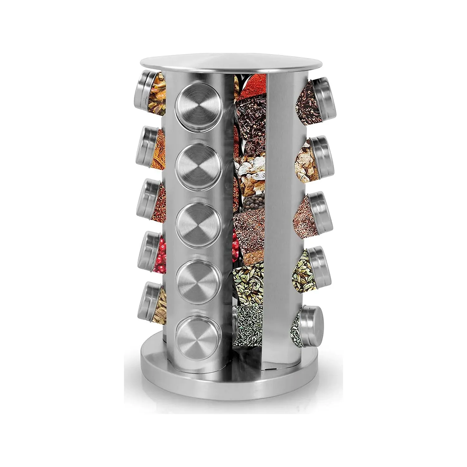 Revolving 20-Jar Countertop Spice Rack Stainless Steel