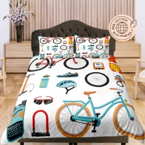 Road Cycling Themed Cotton Duvet Cover Set for Kids, Toddler Bedding, Baby Zipper Bedding, Nursery Bedding, Gift for Bikers, Cyclist