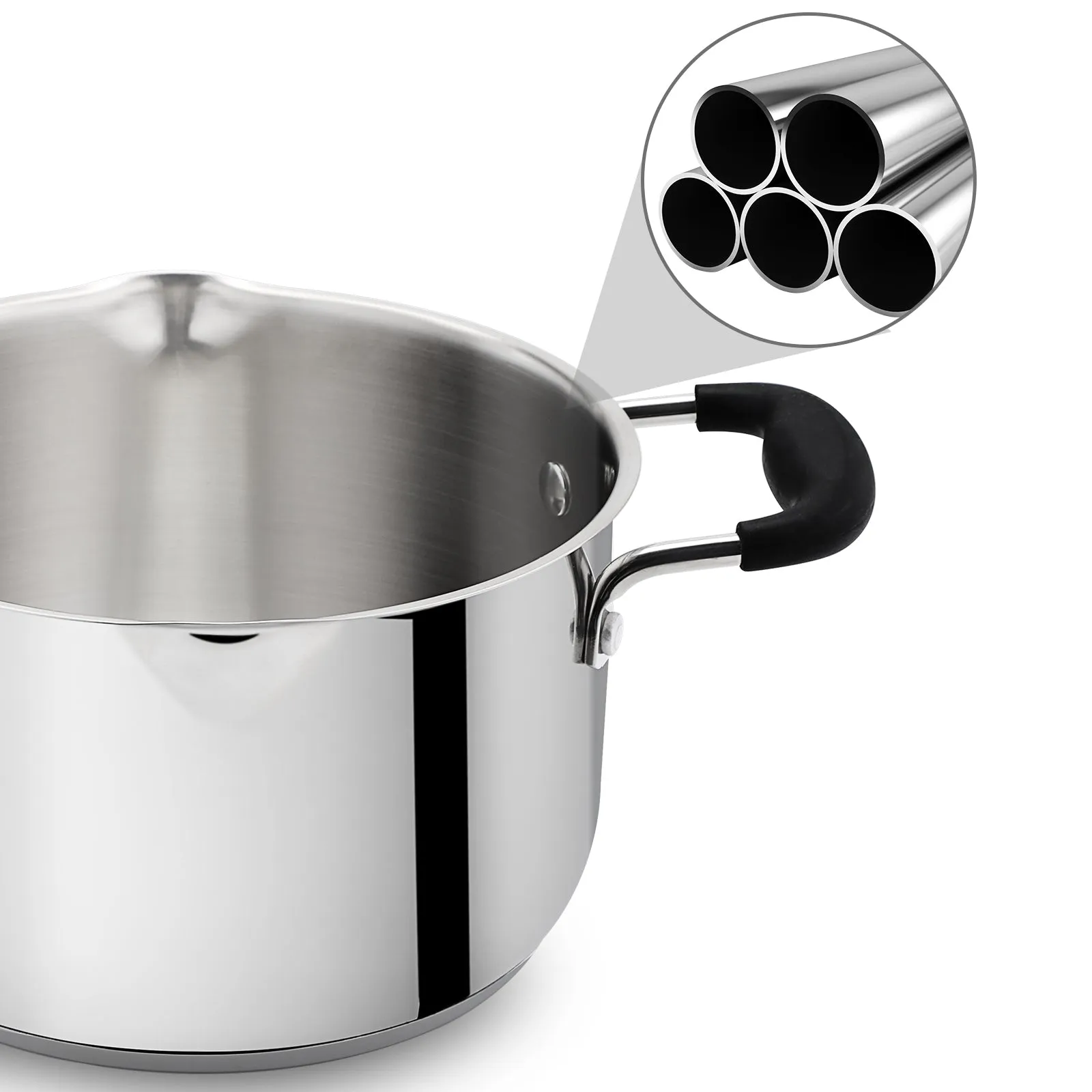 Rorence Stainless Steel Saucepan Sauce Pan with Pour Spout & Glass Lid with Two Side Spouts, Strainer Glass Lid - 3.7 Quart