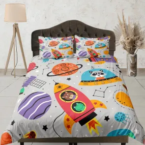 Safari animals grey duvet cover set kids, galaxy bedding set full, king, queen, astronomy dorm bedding, toddler bedding aesthetic bedspread