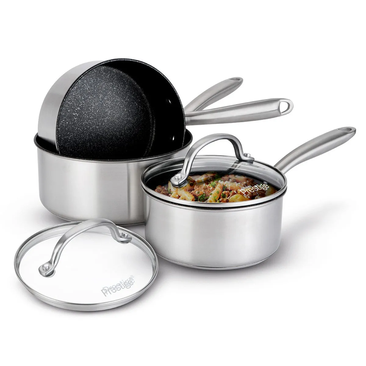 Scratch Guard: Non-Stick Stainless Steel Saucepan & Lid Set - 3 Piece