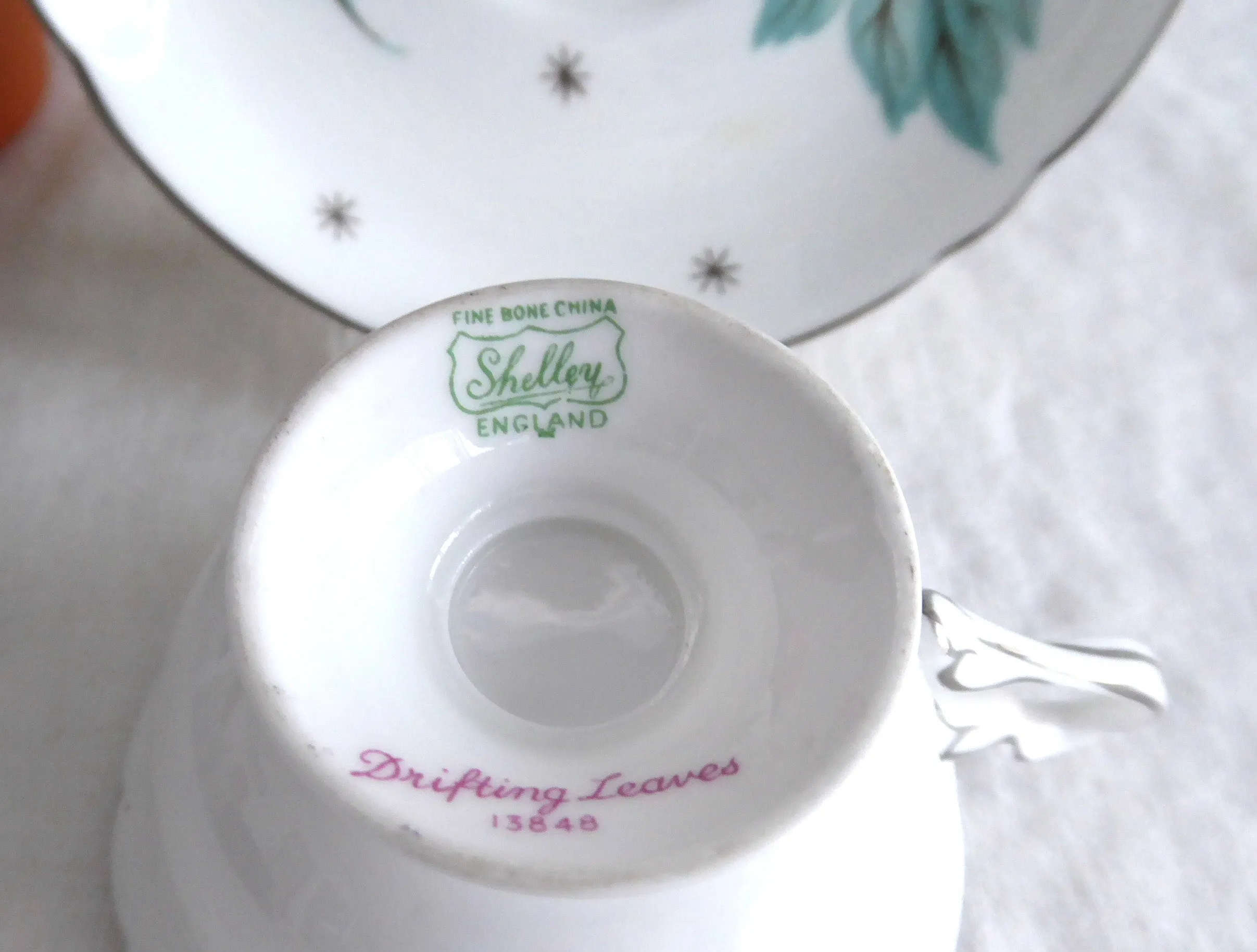 Shelley Drifting Leaves Demi Cup And Saucer Gainsborough Shape 1950s Aqua Leaves