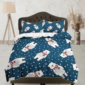 Snow Polar Bear Dark Blue Bedding, Duvet Cover Set & Pillowcase, Zipper Bedding, Dorm Bedding, Teens Adult Duvet King Queen Full Twin Single