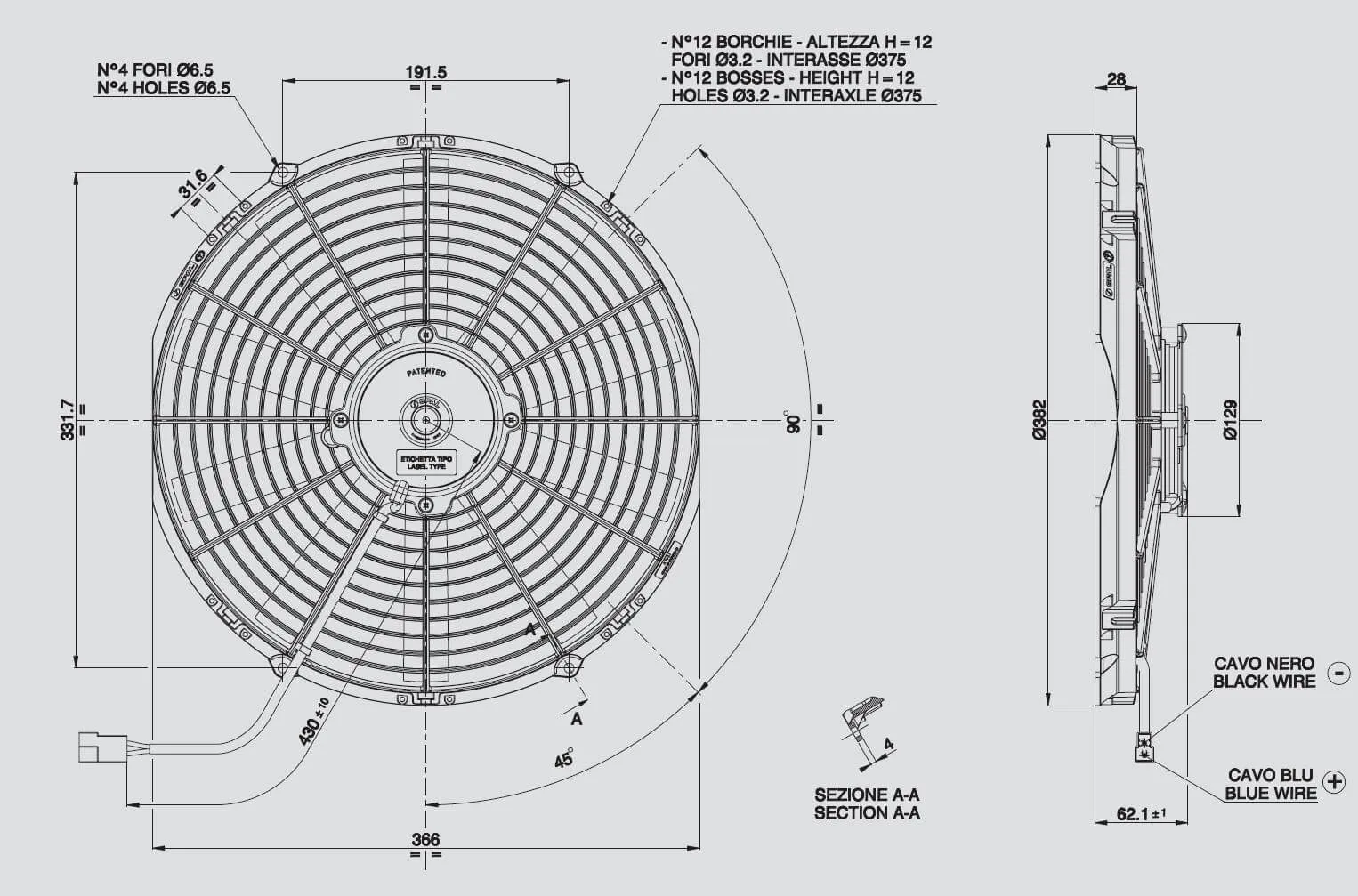 SPAL Electric Radiator Fan (14" - Pusher Style - Low Profile - 1280 CFM) 30101510