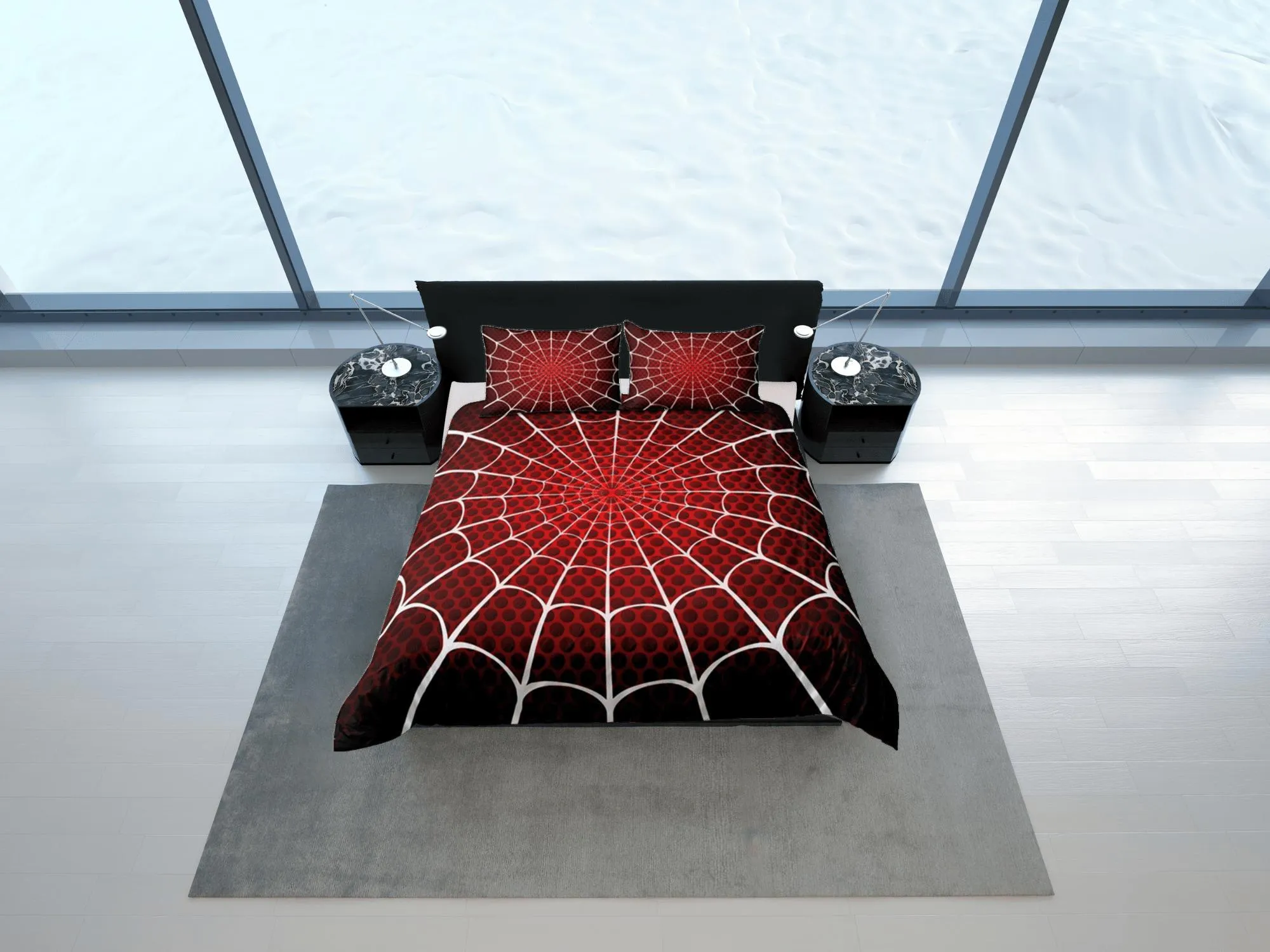 Spider Web Red Duvet Cover Set Bedspread, Teen Kids Bedding with Pillowcase