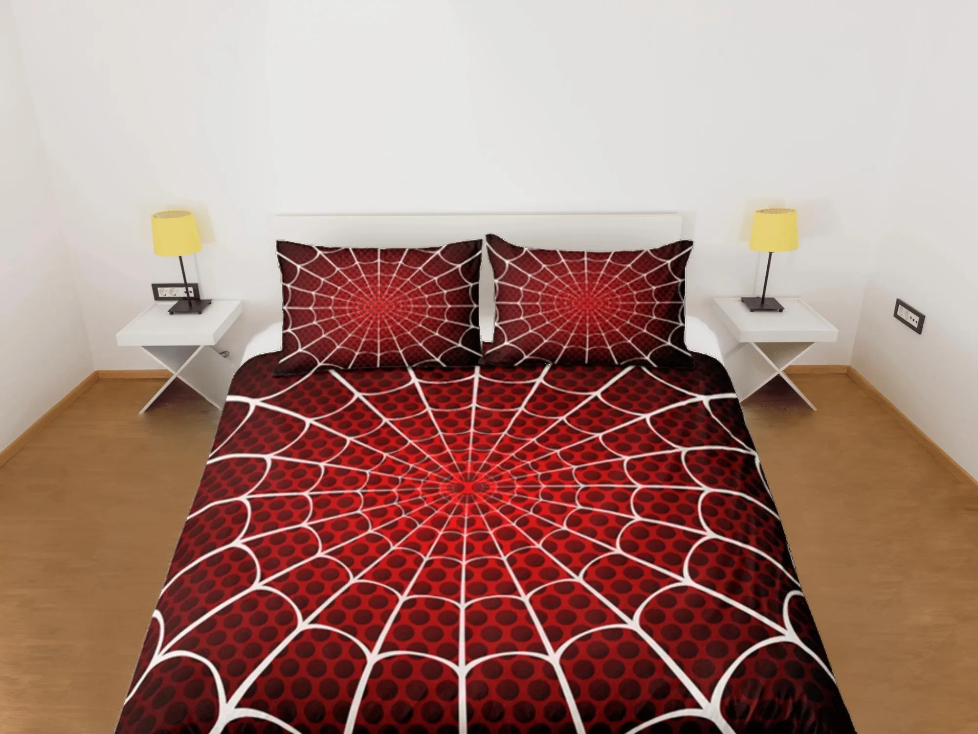 Spider Web Red Duvet Cover Set Bedspread, Teen Kids Bedding with Pillowcase