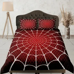 Spider Web Red Duvet Cover Set Bedspread, Teen Kids Bedding with Pillowcase