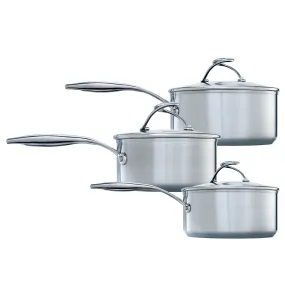 SteelShield™ Brushed Stainless Steel Hybrid Non-Stick Saucepan & Lid Set - 3 Pieces