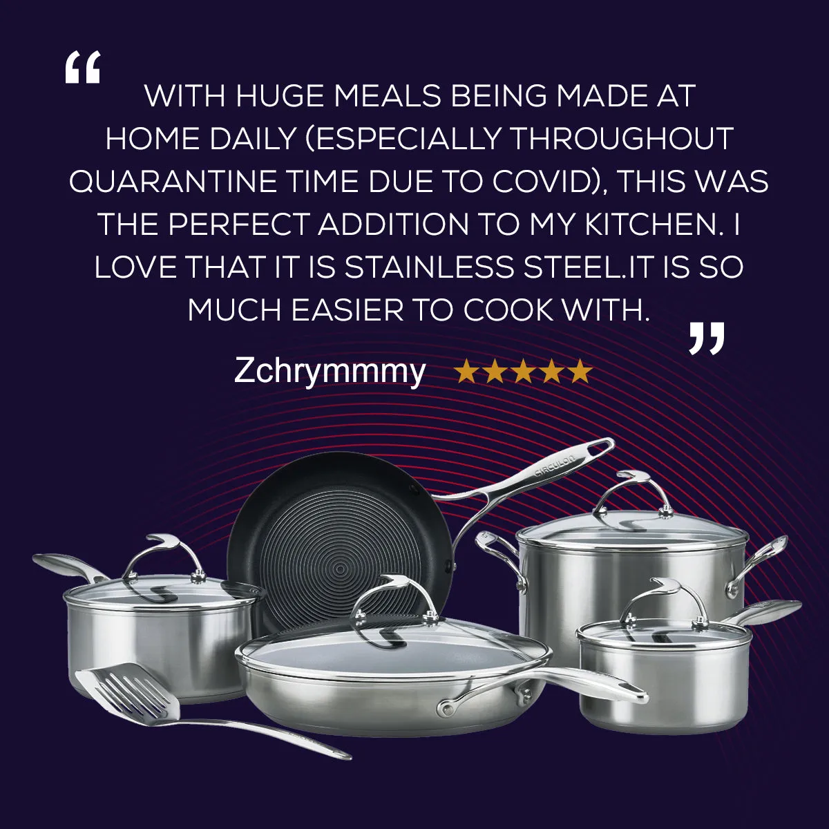 SteelShield™ Brushed Stainless Steel Hybrid Non-Stick Saucepan & Lid Set - 3 Pieces