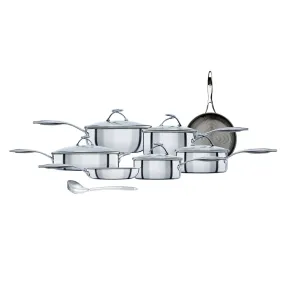 SteelShield™ Polished Stainless Steel Hybrid Non-Stick Frying Pan, Saucepan, Chef's Pan, Sauté Pan & Utensil Set - 7 Pieces