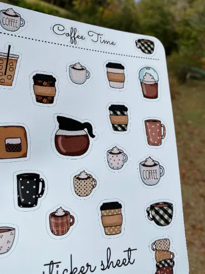 Sticker Sheet 55 Set of little planner stickers Coffee Time