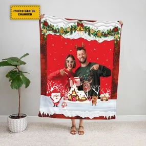 Teesdily | Christmas Theme Customize Blankets With Photos Cute Christmas Santa Custom Photo Blanket Picture Blanket Personalized Photo Xmas Gifts