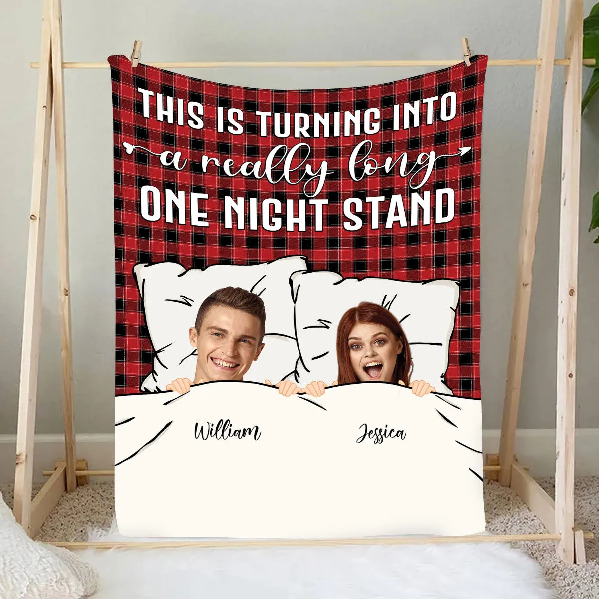 Teesdily | Couple Personalized Blanket With Faces One Night Stand Sherpa Blanket Christmas Valentine Warm Blanket Funny Xmas Bedroom Decor For Couple