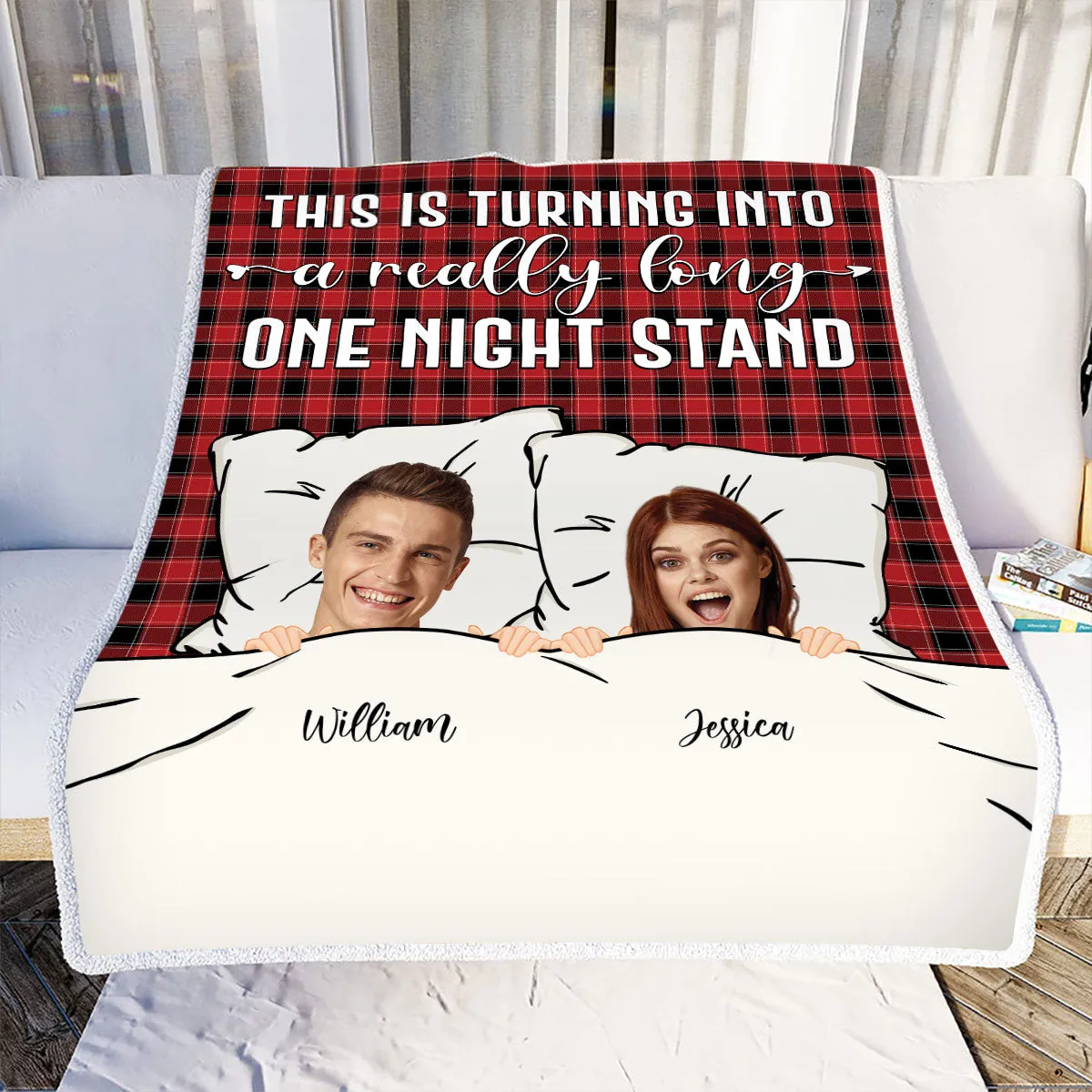 Teesdily | Couple Personalized Blanket With Faces One Night Stand Sherpa Blanket Christmas Valentine Warm Blanket Funny Xmas Bedroom Decor For Couple