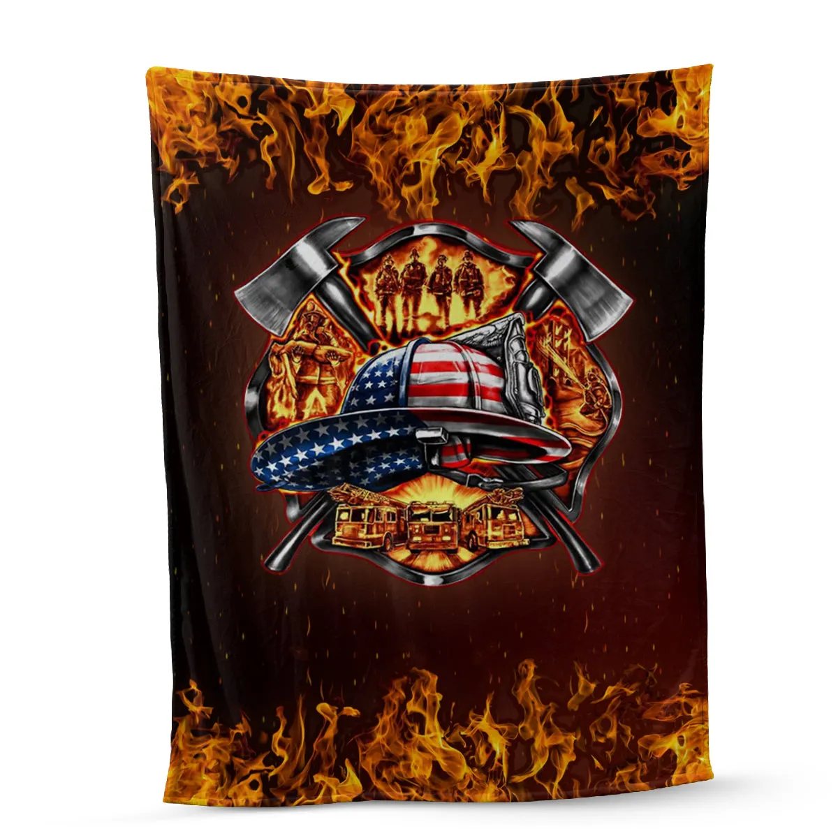 Teesdily | Customized Name American Firefighter Fleece Blanket American Fireman Travel Blanket Firefighter Dad Gifts Warm Sofa Blanket