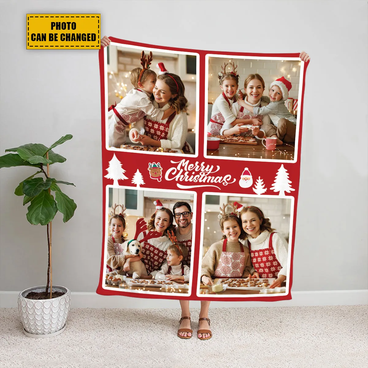 Teesdily | Merry Christmas Custom Blanket With Picture Photo Collage Personalized Blanket Memorial Gift With Photo For Adults Kids Family Best Friend