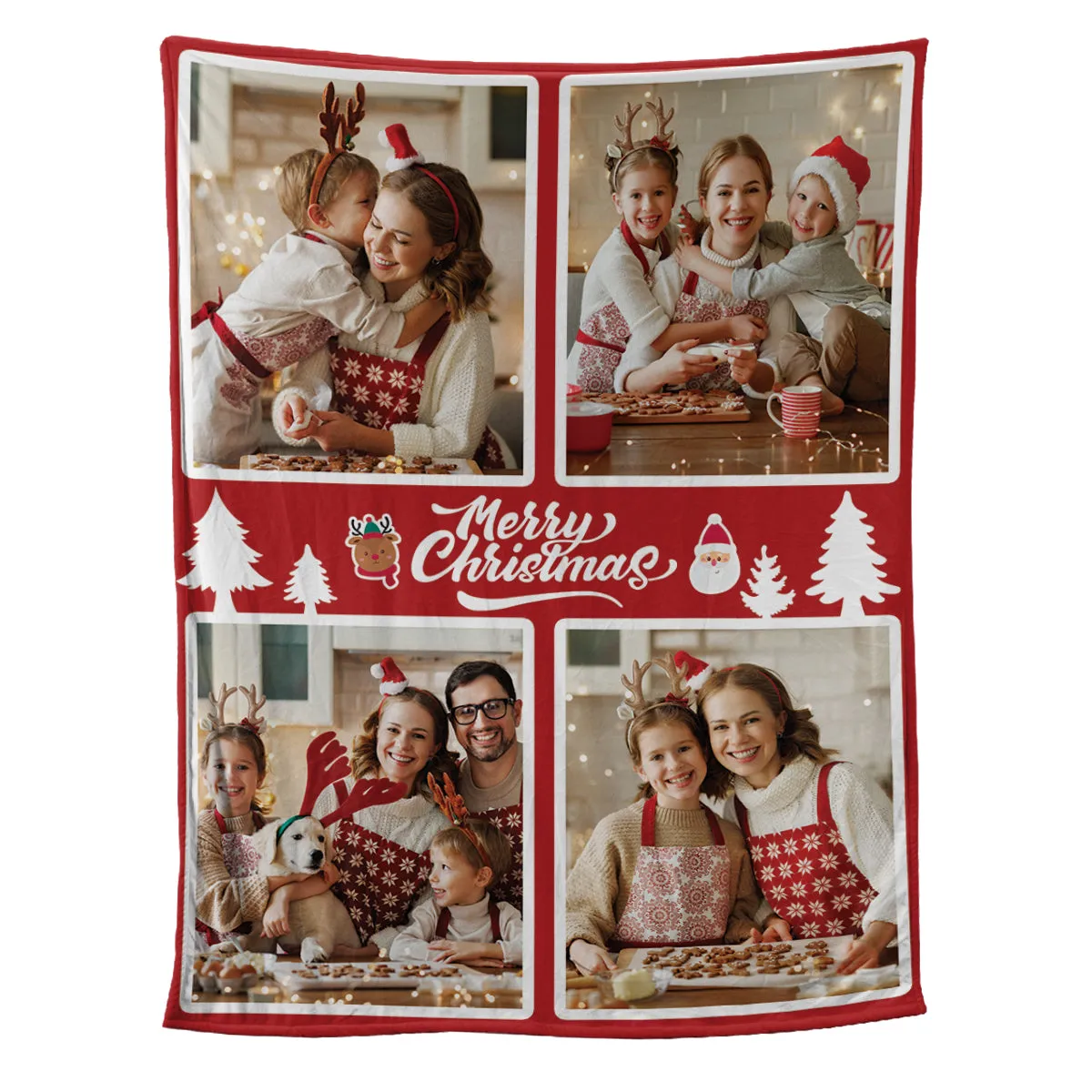 Teesdily | Merry Christmas Custom Blanket With Picture Photo Collage Personalized Blanket Memorial Gift With Photo For Adults Kids Family Best Friend