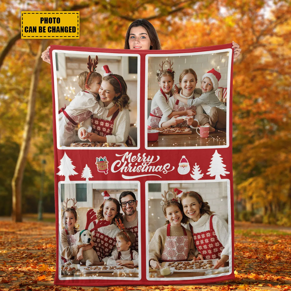 Teesdily | Merry Christmas Custom Blanket With Picture Photo Collage Personalized Blanket Memorial Gift With Photo For Adults Kids Family Best Friend